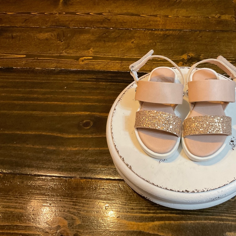 Kids Glitter Strap Sandals - Cream and Gold